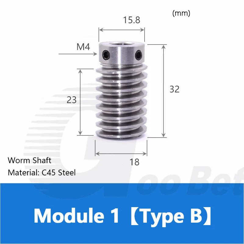 Module 1 Metal Worm Shaft Worm Gear Wheel C45 Steel 15 20/25/30/35/40/50/60Tooth
