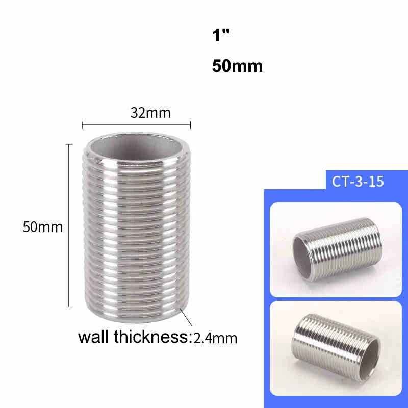 Male Thread Stud Rod A2 Stainless Steel Connector Pipe Fitting — 1/4" to 2"
