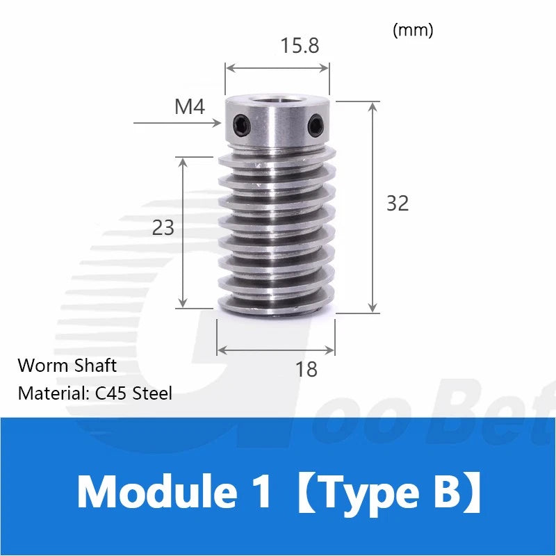 Module 1 Metal Worm Gear Wheel Worm Shaft 15/20/25/30/35/40/50/60 Teeth 45 Steel