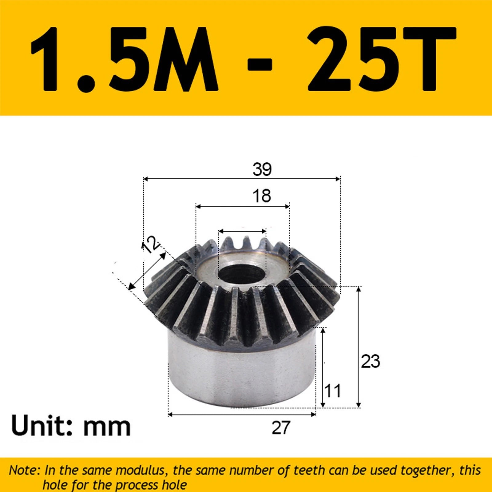 1.5 Module Steel Umbrella Tooth Bevel Gear Helical Motor Gear 15-40 Tooth