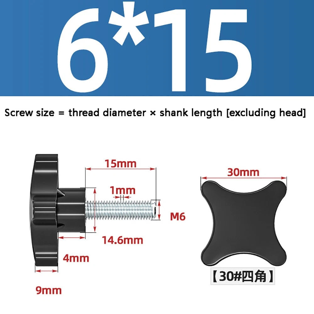 M5-M10 Thumb Screws Black Plastic Four Star Head Hand Grip Knob Bolts Galvanized