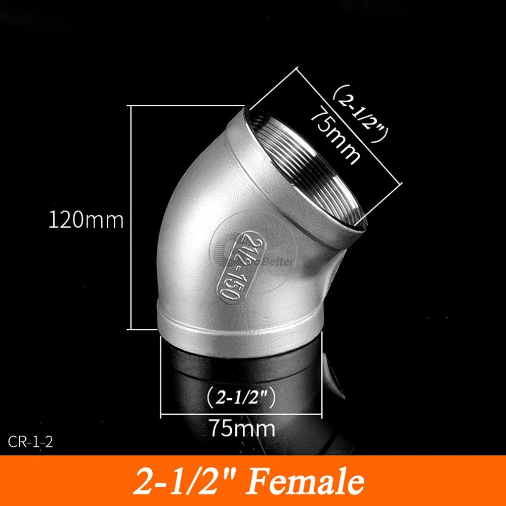 45° BSPT Threaded Elbow Pipe Fittings — A2 Stainless Steel, 1/8" to 4", Female & Female-to-Male