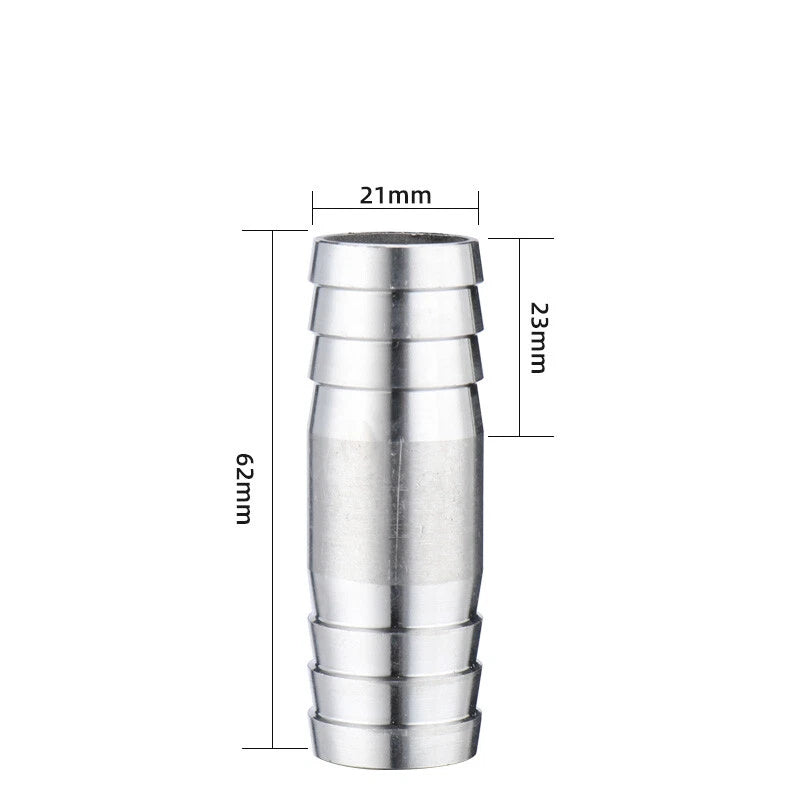 A2 Stainless Steel Straight Hose Joiner Barbed Connector — Sizes 6mm–41mm