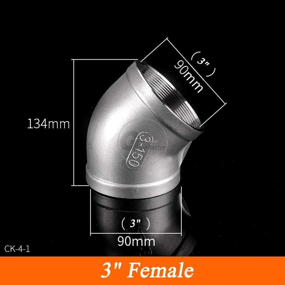 45° BSPT Threaded Elbow Pipe Fittings — A2 Stainless Steel, 1/8" to 4", Female & Female-to-Male