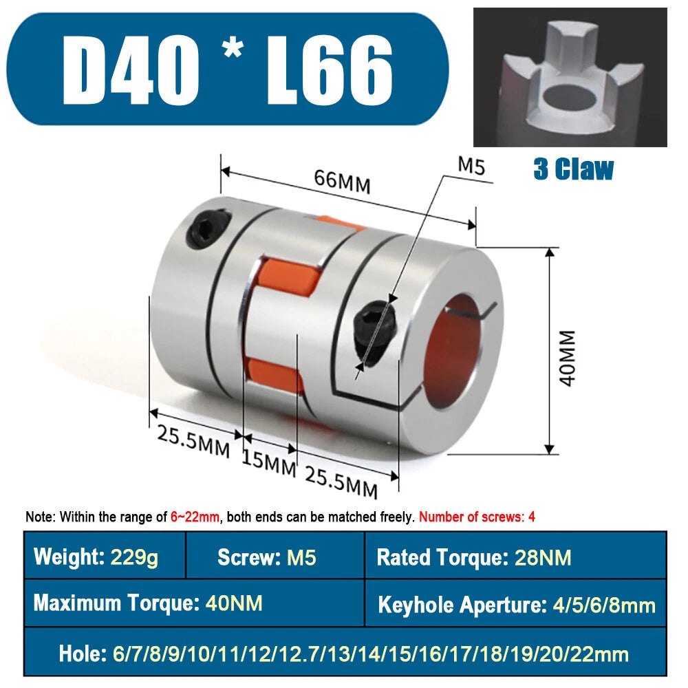 D40 * L66/L78 Flexible Plum Coupling Shaft Coupler CNC Stepper Motor 3D Printer