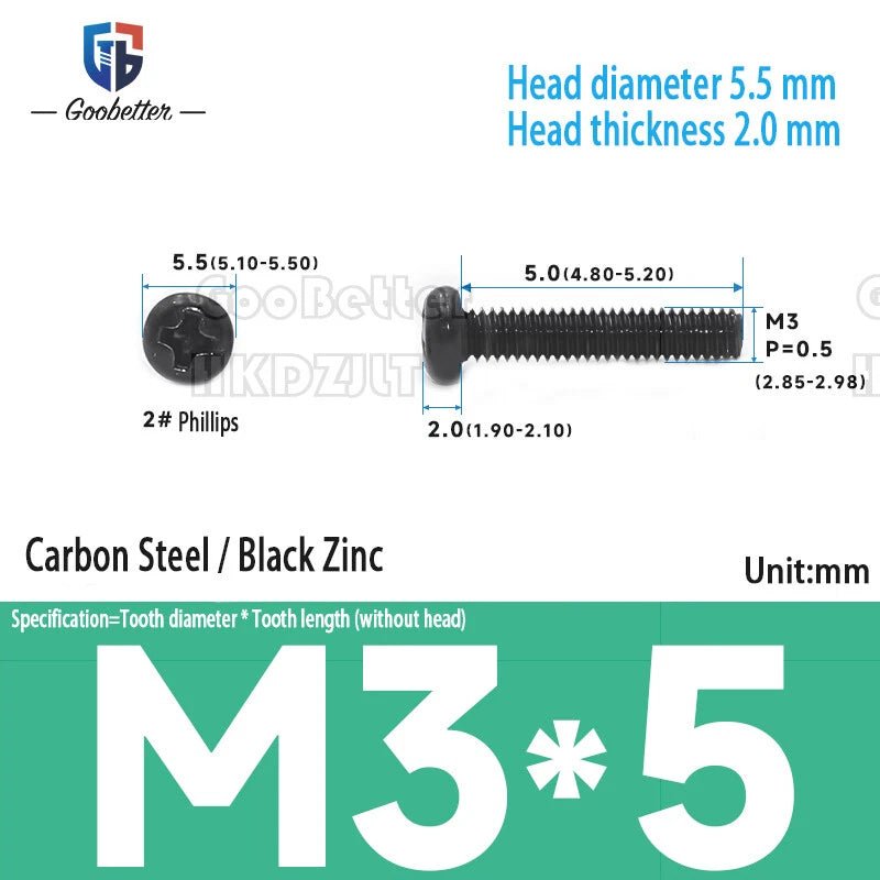 M3 Phillips Round Pan Head Machine Screws — Carbon Steel, 4–30mm, 100–500 PCS - HomeDIYer