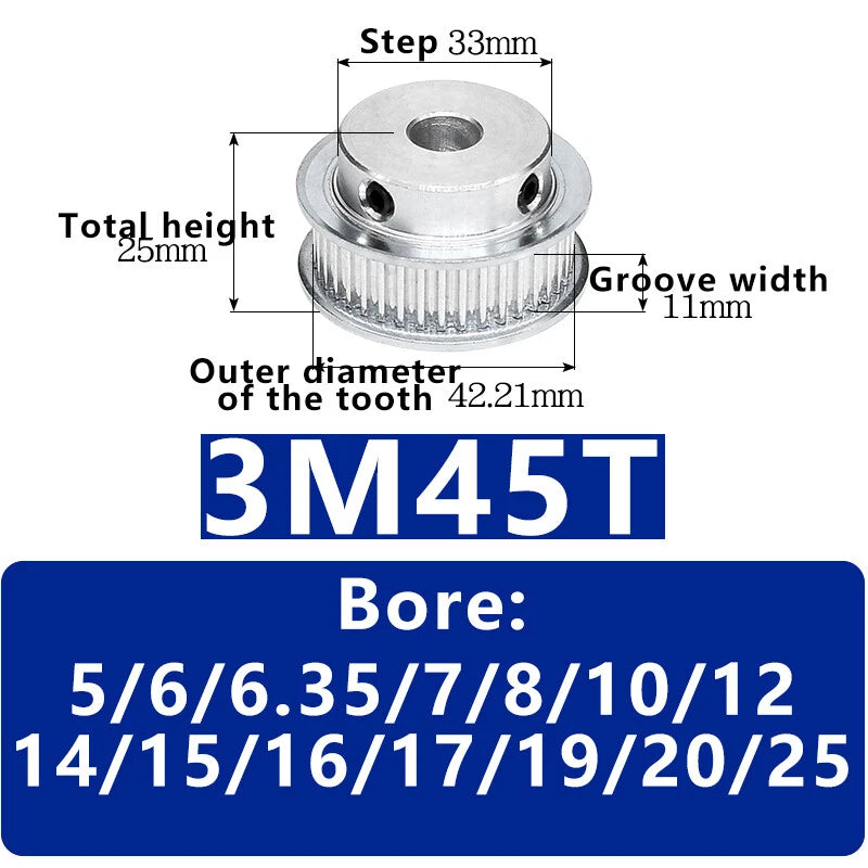 3M 20T~120T Synchronous Wheel Timing Belt Pulley With Step For 10 mm Width Belt
