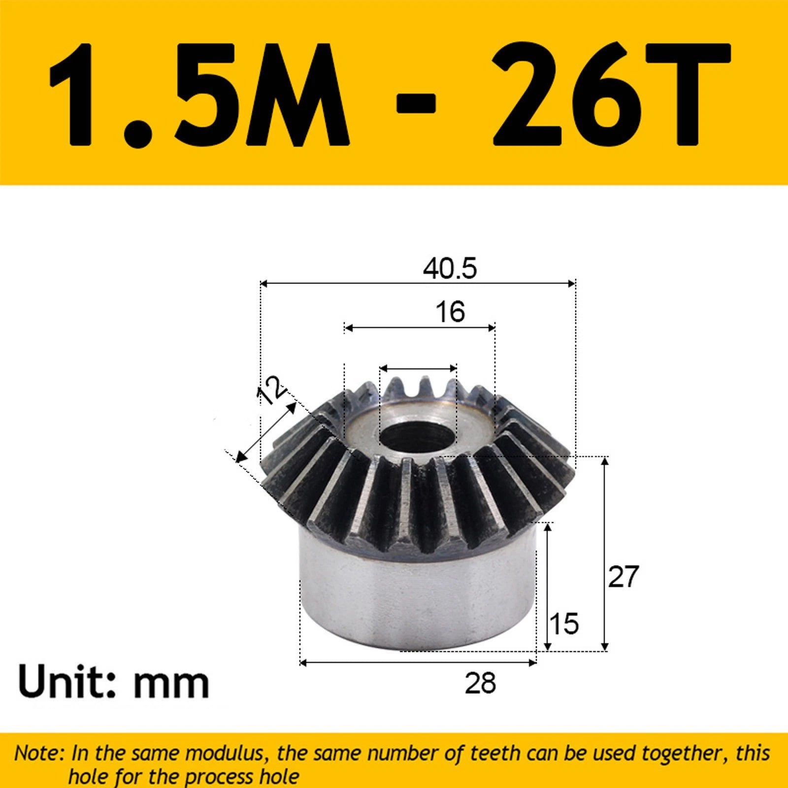 1.5 Module Steel Umbrella Tooth Bevel Gear Helical Motor Gear 15-40 Tooth