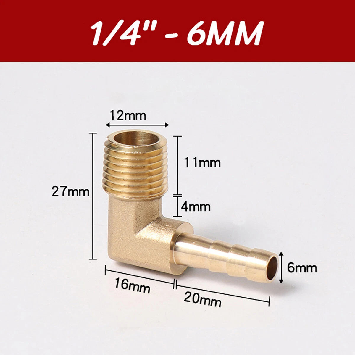 Brass 90° Elbow Barbed Hose Tail Fitting — Male & Female NPT Thread, Air Water