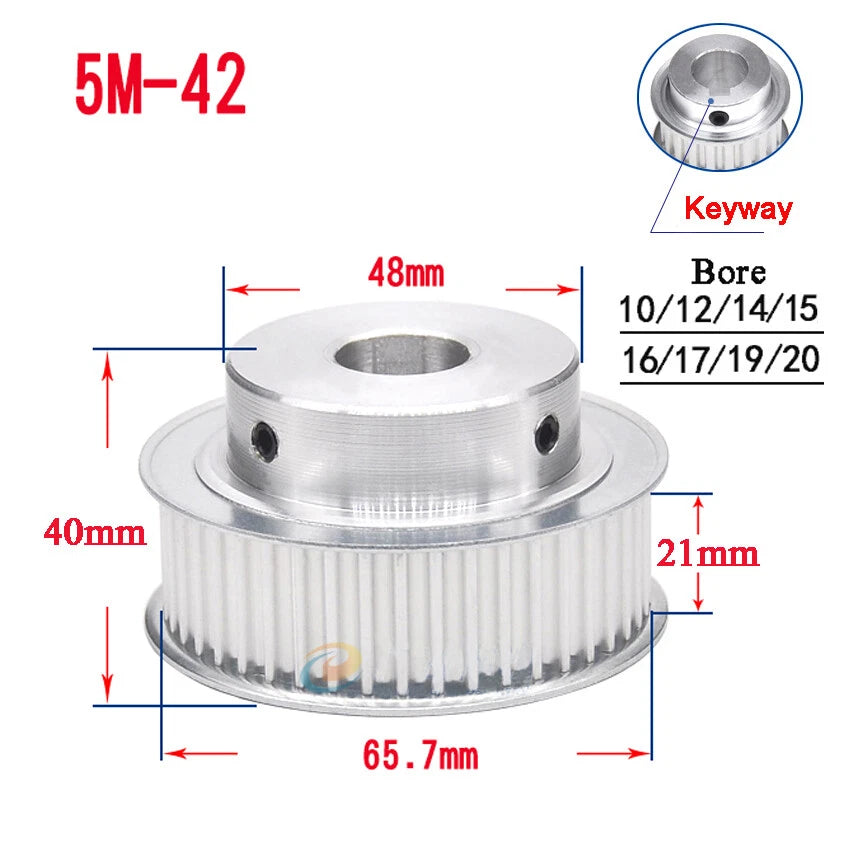 5M 15T-80T Timing Belt Pulley With Step/Keyway, Bore 8-25mm,For 20mm Width Belt