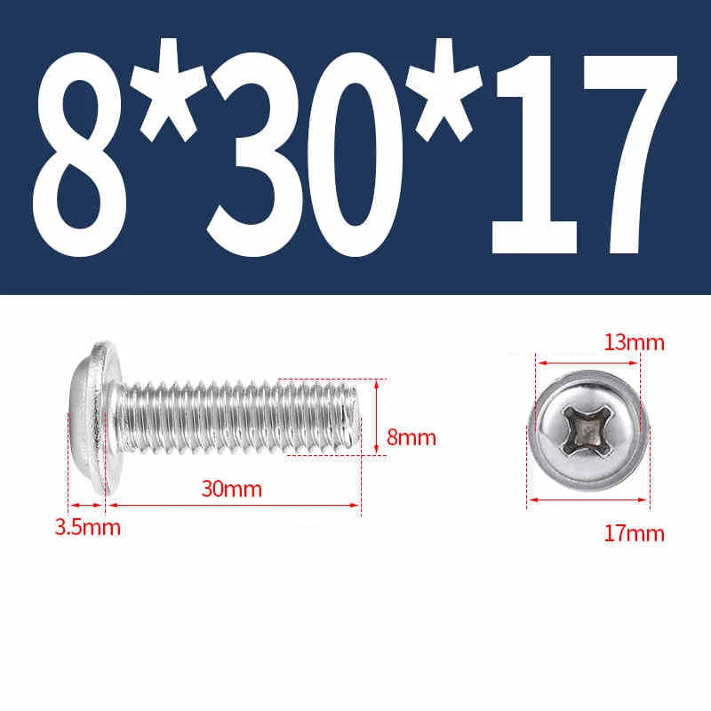 Phillips Flanged Pan Head Machine Screws – 304 / 316 Stainless Steel, Built‑in Washer (3–60mm Lengths)
