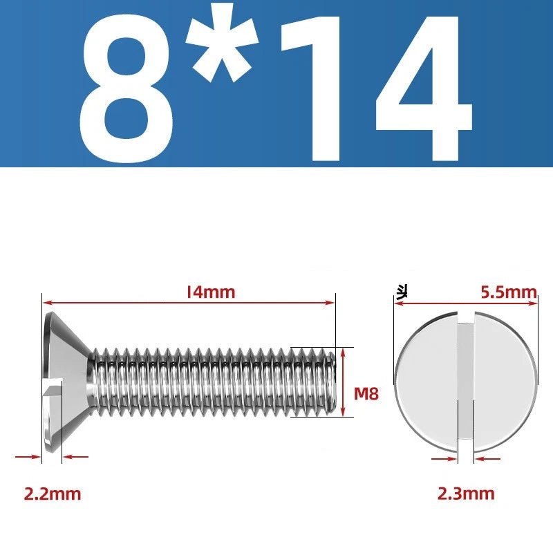 A2 Stainless Steel Slotted Countersunk Machine Screws — M1.6 to M10, Flat Head CSK Bolts - HomeDIYer