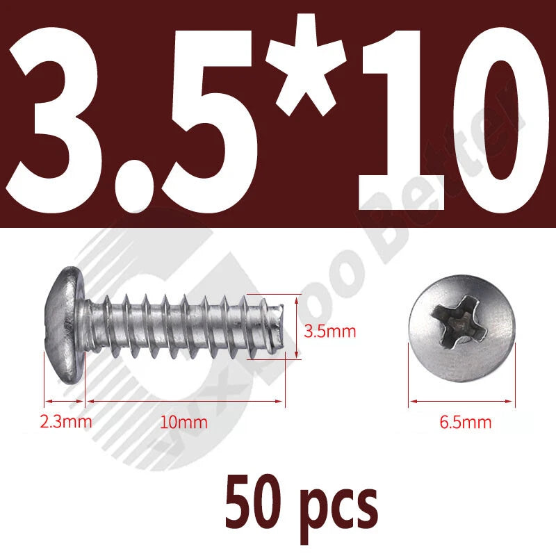 Pan Head Sheet Metal Screws Metric M1~M6 A2 Stainless Steel Sheet Metal Screws