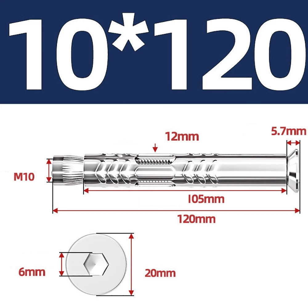 M6–M12 Countersunk Hex Socket Expansion Bolts — 304 & 201 Stainless Steel, A-Type & B-Type
