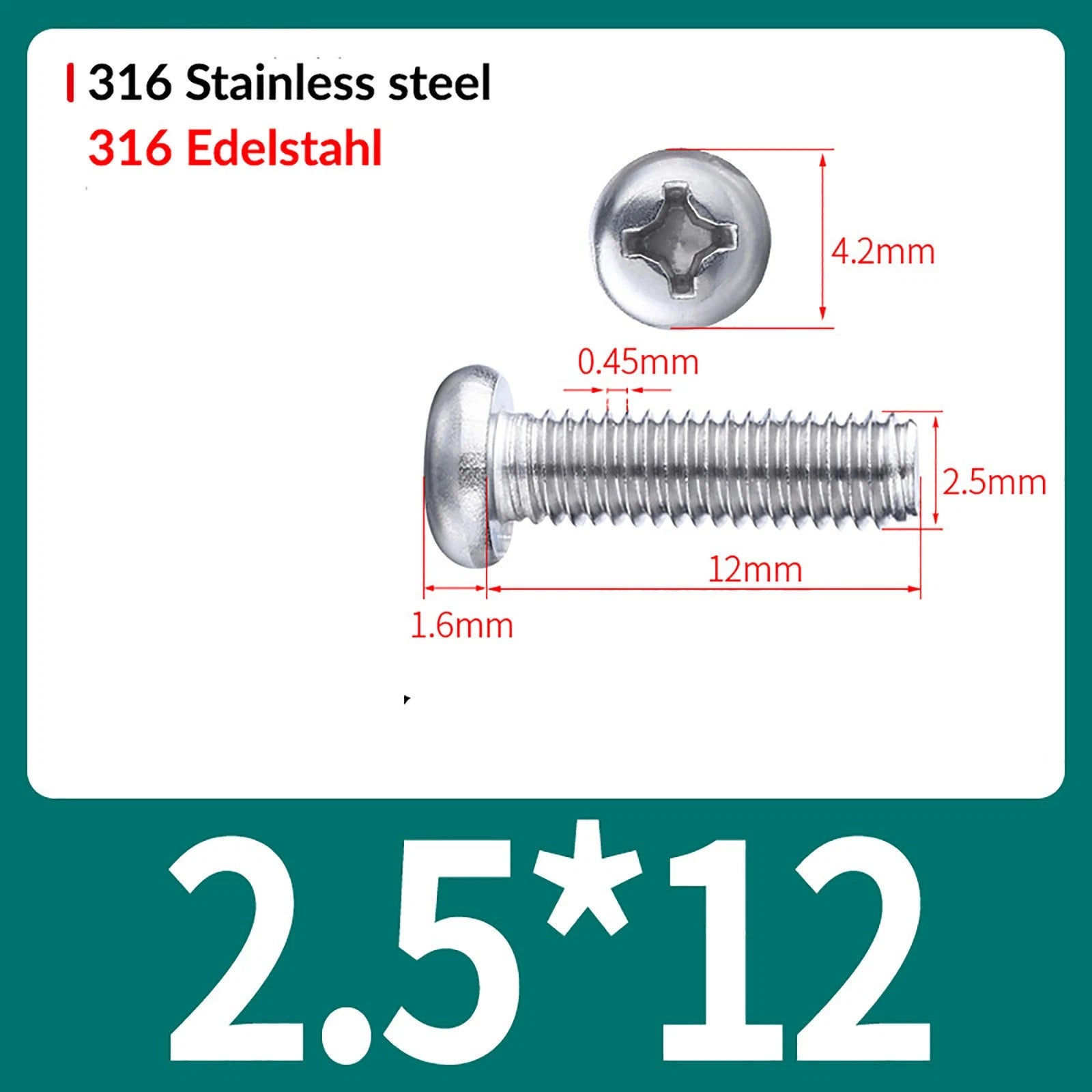 M2 M3 M4 M5 M6 M8 A4 Stainless Steel Phillips Pan Head Machine Screws – DIN 7985, Fully Threaded (4–80mm)