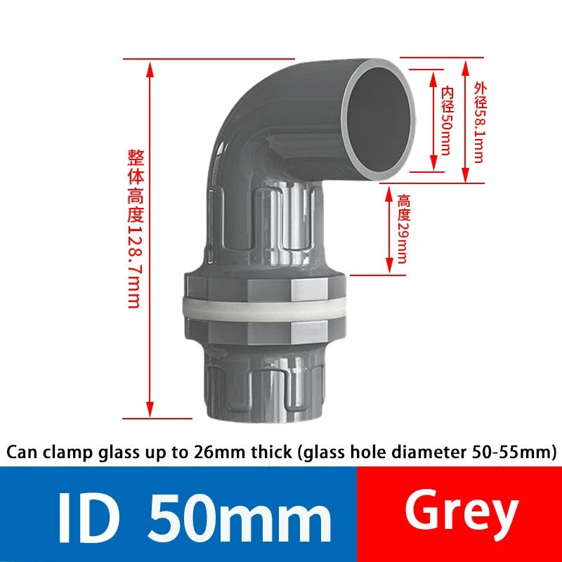 PVC Aquarium Elbow 90° Threads Tank Filter Connection Water Fittings ID 20-50mm