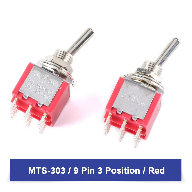 MTS Series Toggle Switch SPDT — 3/6/9/12 Pin, 2/3 Position, ON-ON & Momentary, AC 2A 250V 5A 120V