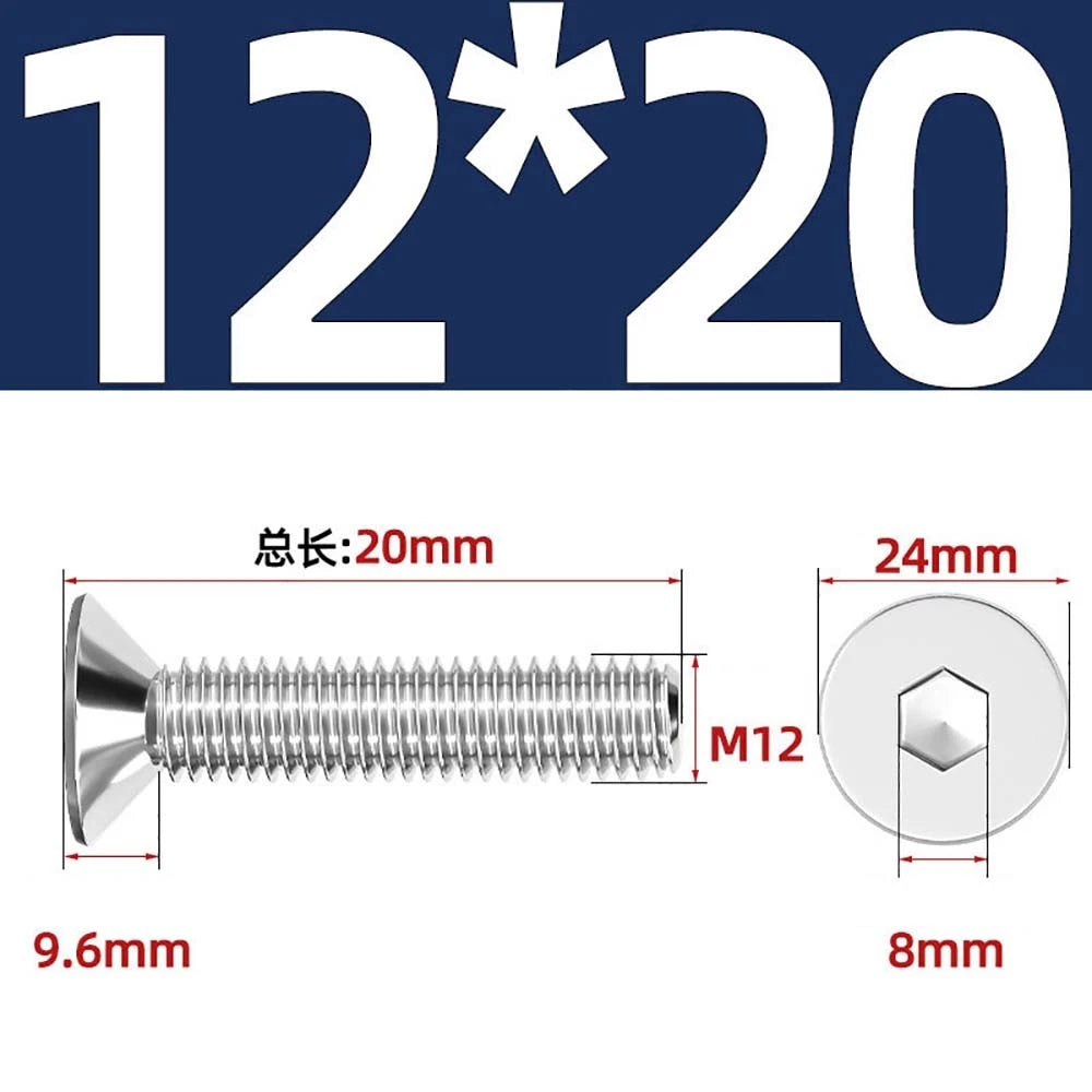 Countersunk Hex Socket Screws – A2 Stainless Steel, M2 to M16, DIN 7991, Fully Threaded