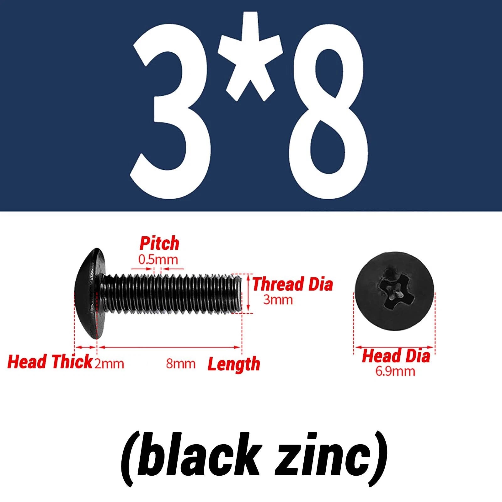 M2–M6 Pan Head Self‑Tapping Sheet Metal Screws – Black Oxide Carbon Steel