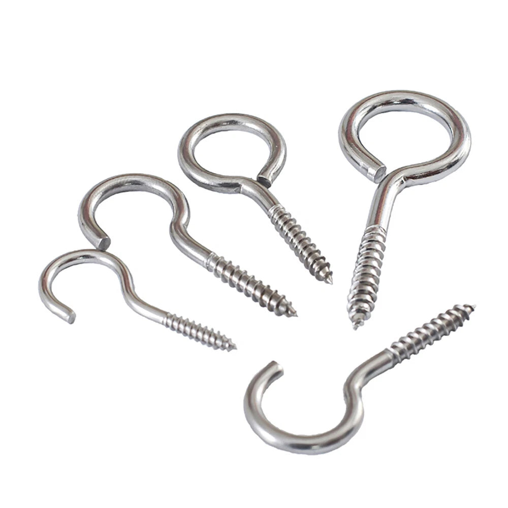 Stainless Steel A2 Screw Eye Hooks & Hook Screws — Self-Tapping, M3–M8