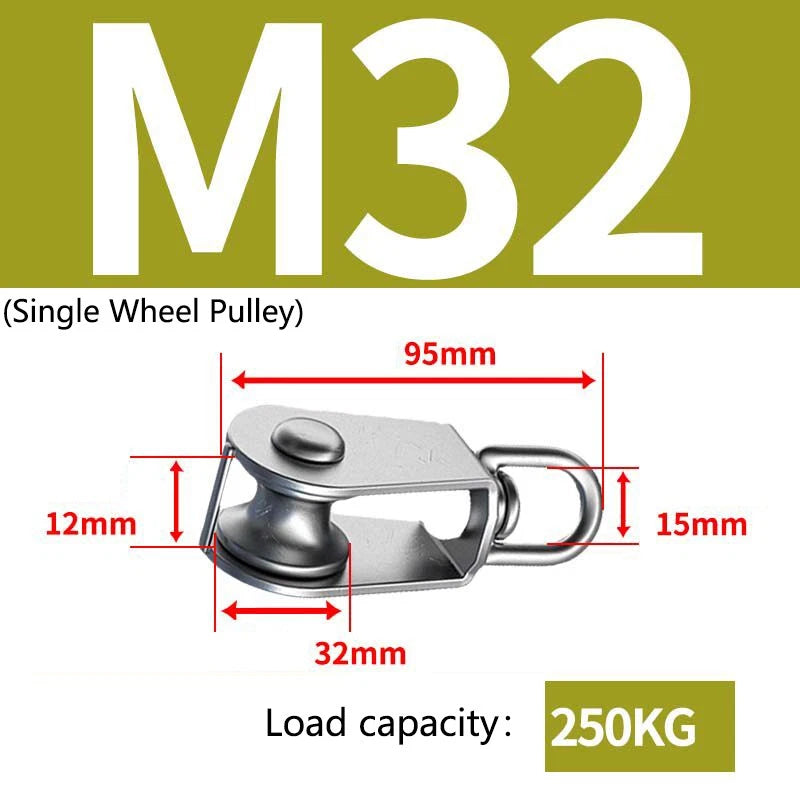Stainless Steel 15-75mm Single/Double Pulley Block for Wire Rope Lifting Rigging