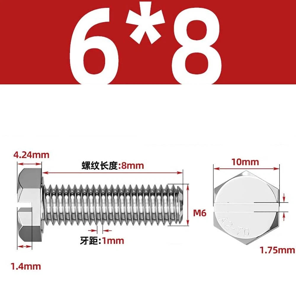 External Hex Slotted Machine Screws – A2 Stainless Steel, M4 to M16, Fully Threaded