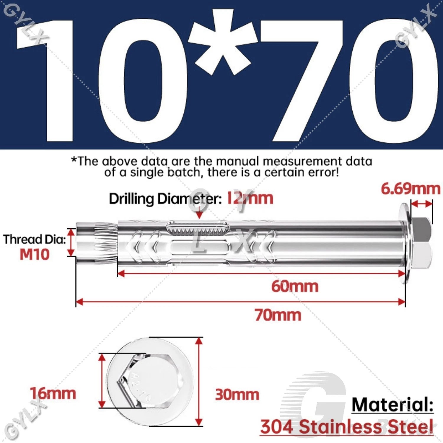 Stainless Steel Expansion Bolts for Masonry — M6 M8 M10 M12 Wall Anchor Screws