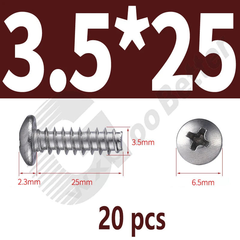 Pan Head Sheet Metal Screws Metric M1~M6 A2 Stainless Steel Sheet Metal Screws