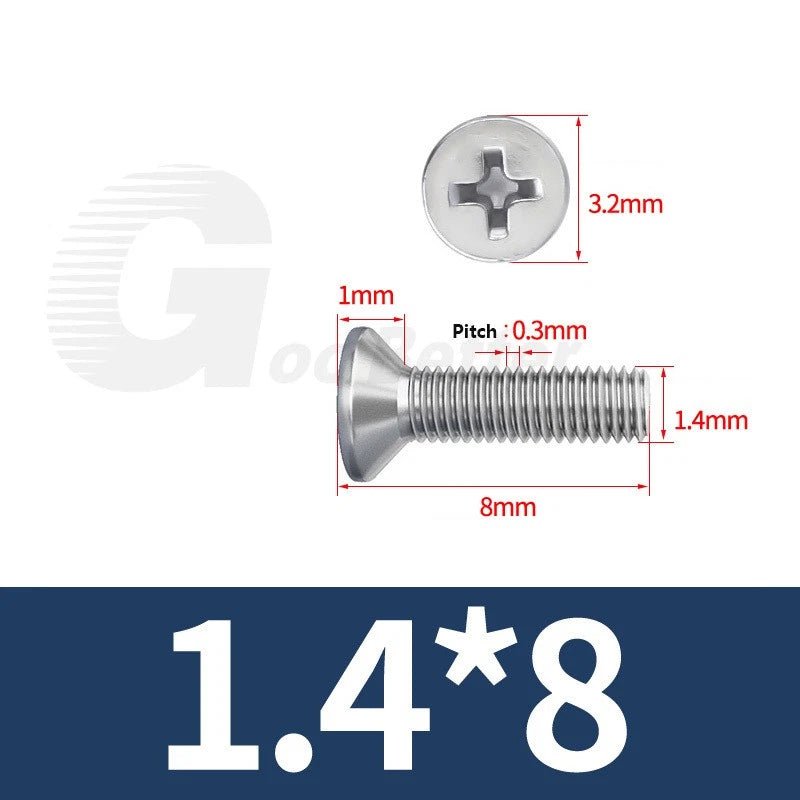 M1–M3.5 Phillips Countersunk Machine Screws – 304 Stainless Steel, Fully Threaded (3–120mm Overall Length) - HomeDIYer