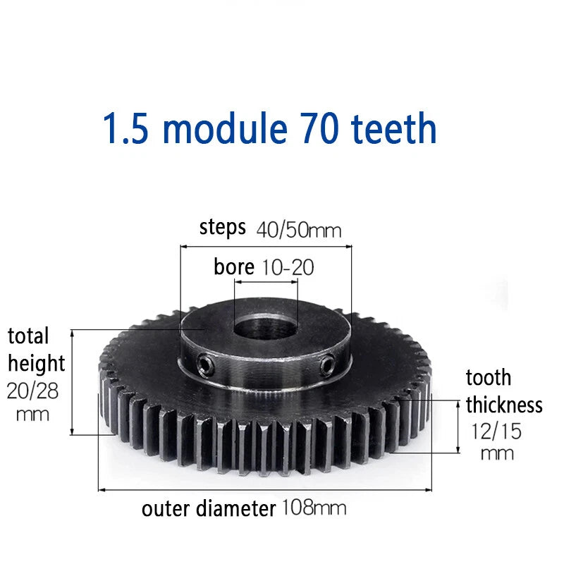 Mod 1.5 Steel Pinion Gear Spur Gears 15-80 Teeth 5-30mm Bore With Screw Hardened