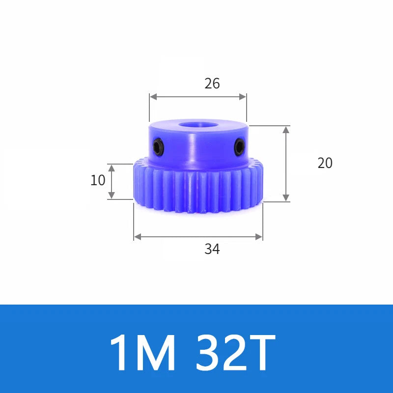 Blue Nylon Spur Gears 1/1.5/2/3Mod Transmission Gear 12-60T With Step Motor Gear