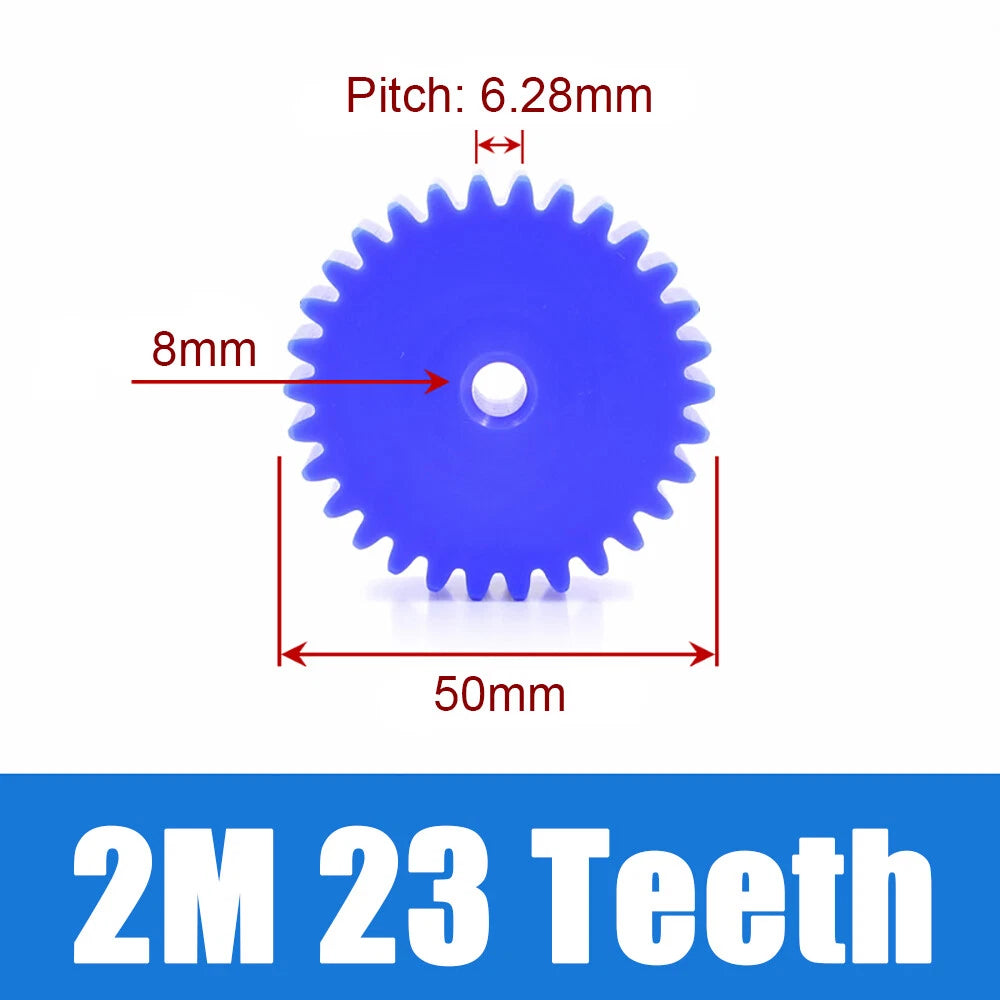 2 Modulus Blue Nylon Spur Gear, Cylinder Flat Gears 12~100 Teeth, 6/8/10mm Bore