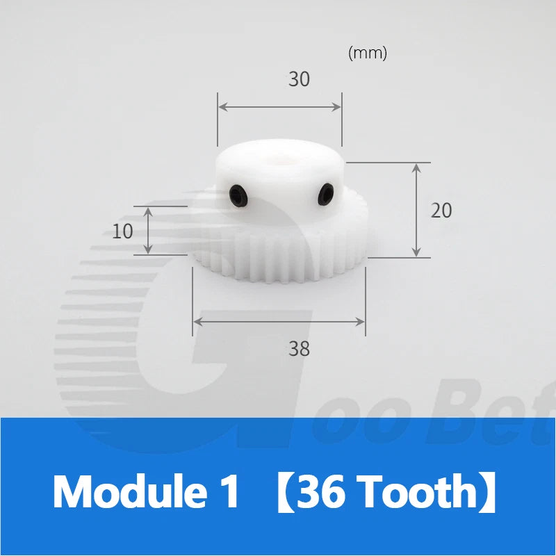 Module 1 Spur Gear POM Plastic 15-40 Tooth with Hub Bore 4-16mm Precision White