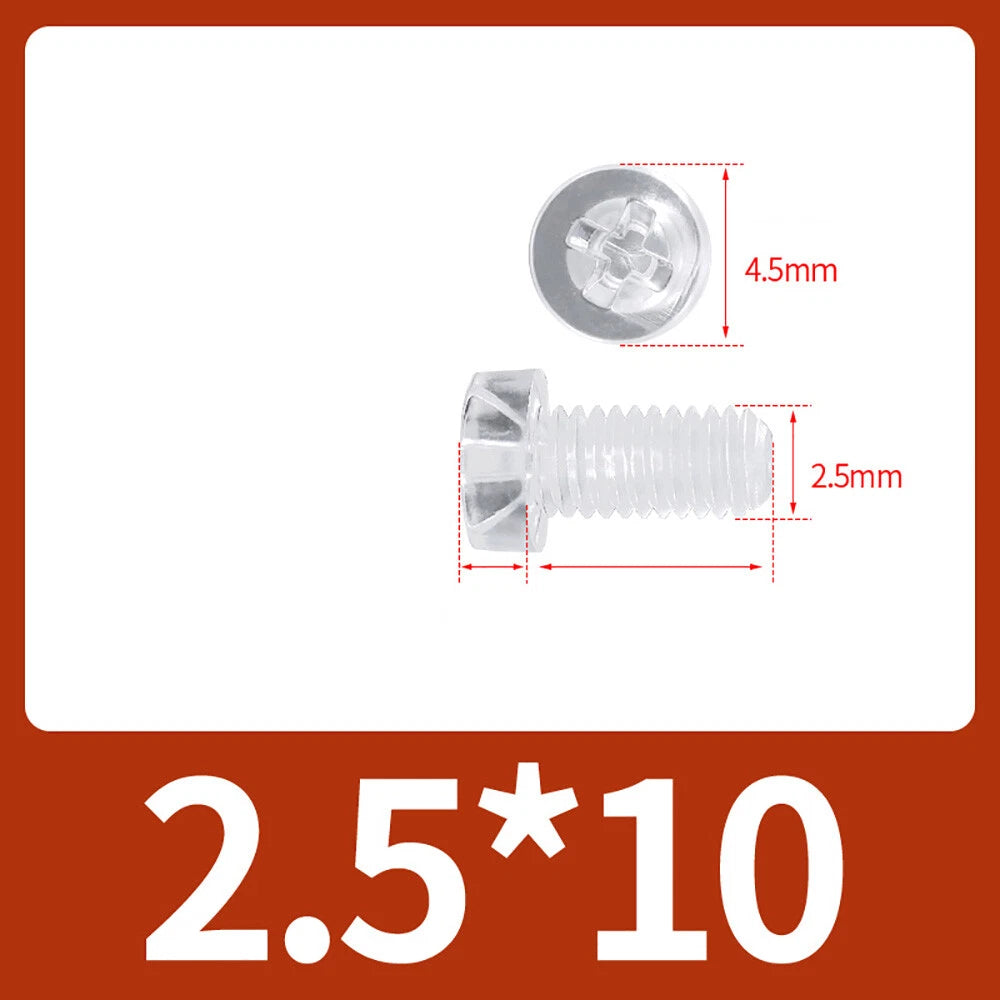 M2-M10 Clear Plastic Phillips Round/Pan Head Machine Screws Cross Screws Hex Nut