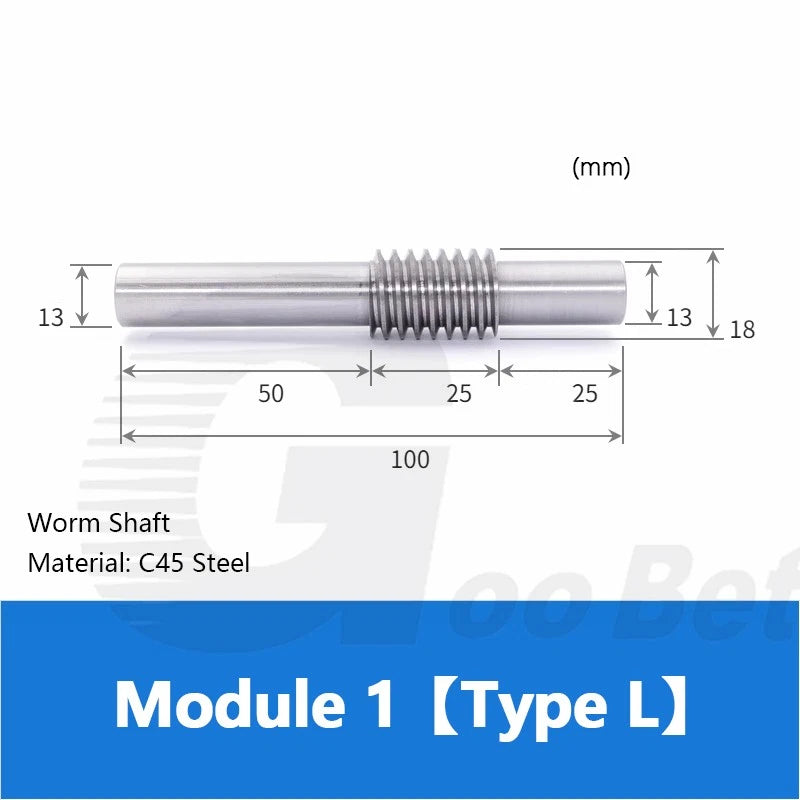 Module 1 Metal Worm Gear Wheel Worm Shaft 15/20/25/30/35/40/50/60 Teeth 45 Steel