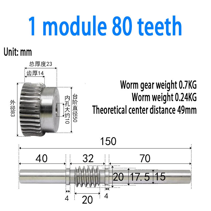 1/1.5/2/2.5/3/4 Module 15T to 100T Gear Steel Worm Wheel Gear & Worm Gear Shaft