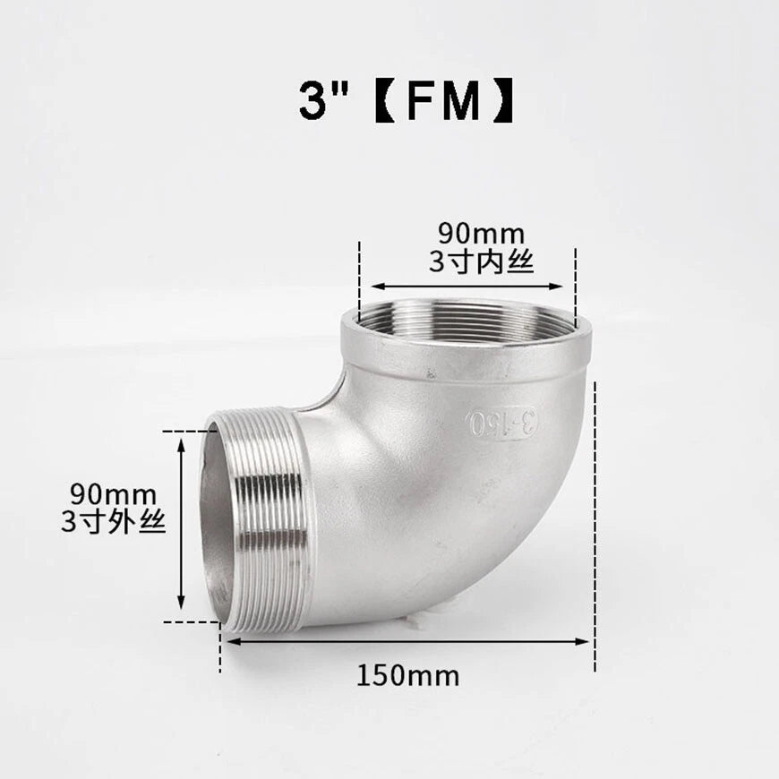 BSP 90° Elbow Pipe Fitting — 304/316 Stainless Steel, 1-1/4" to 4", FF / FM / MM