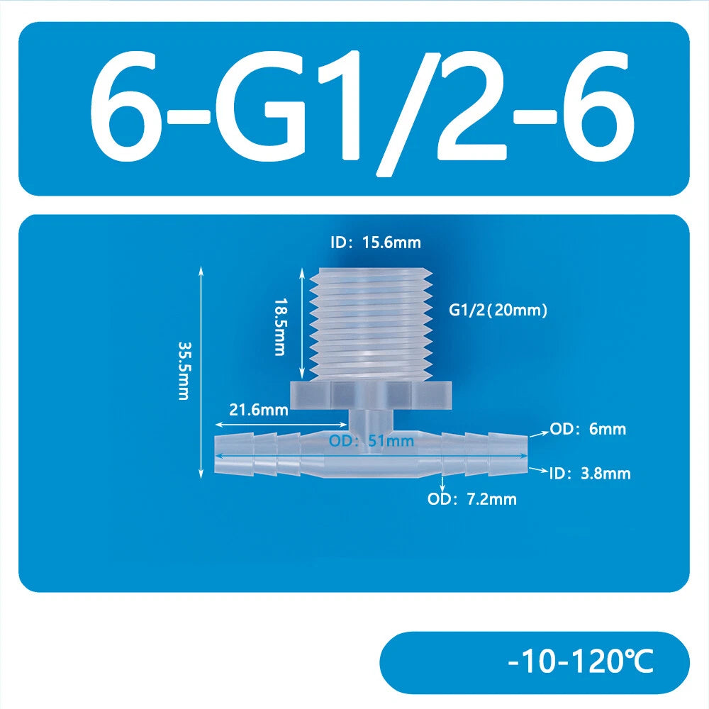 Plastic Male Thread 3-Way Hose Barb Connector — BSP & Metric, Equal Diameter