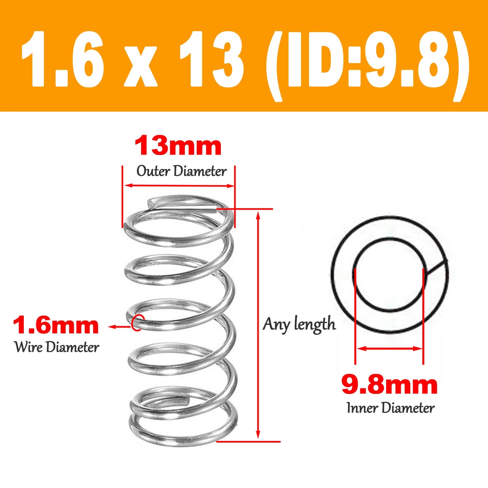 1.6mm Wire Dia Compression Spring 10-15mm Diameter &10-120mm Length Pressure Big