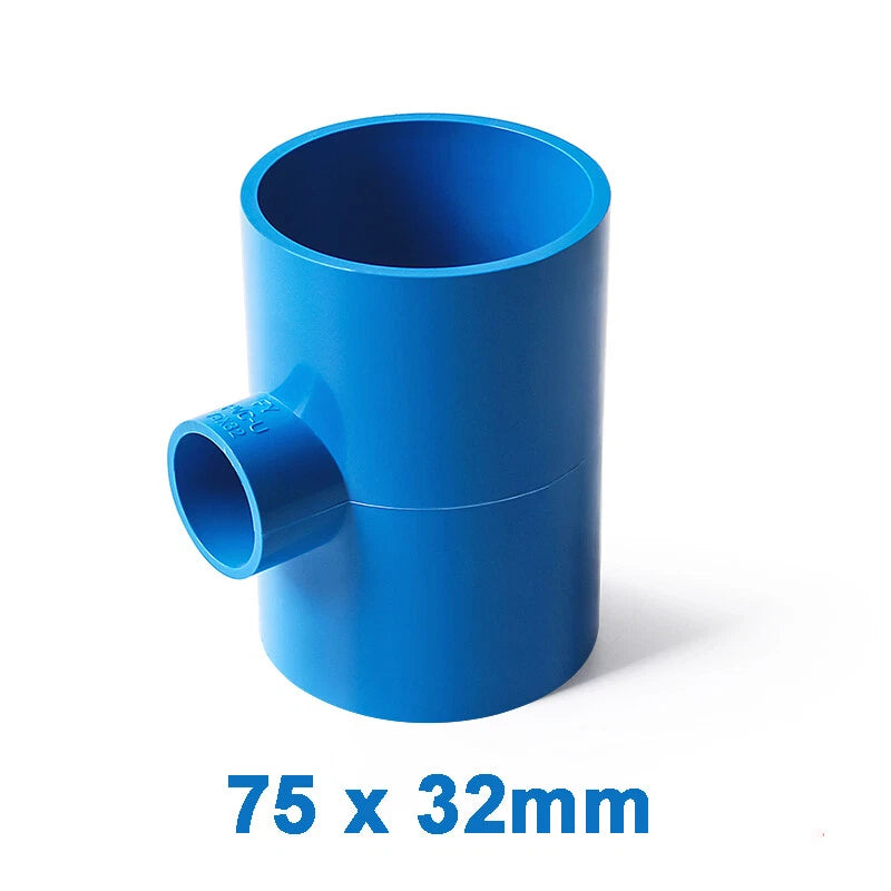 PVC Reducing Tee Pipe & Fittings Solvent Weld Pressure Adapter Connector Blue