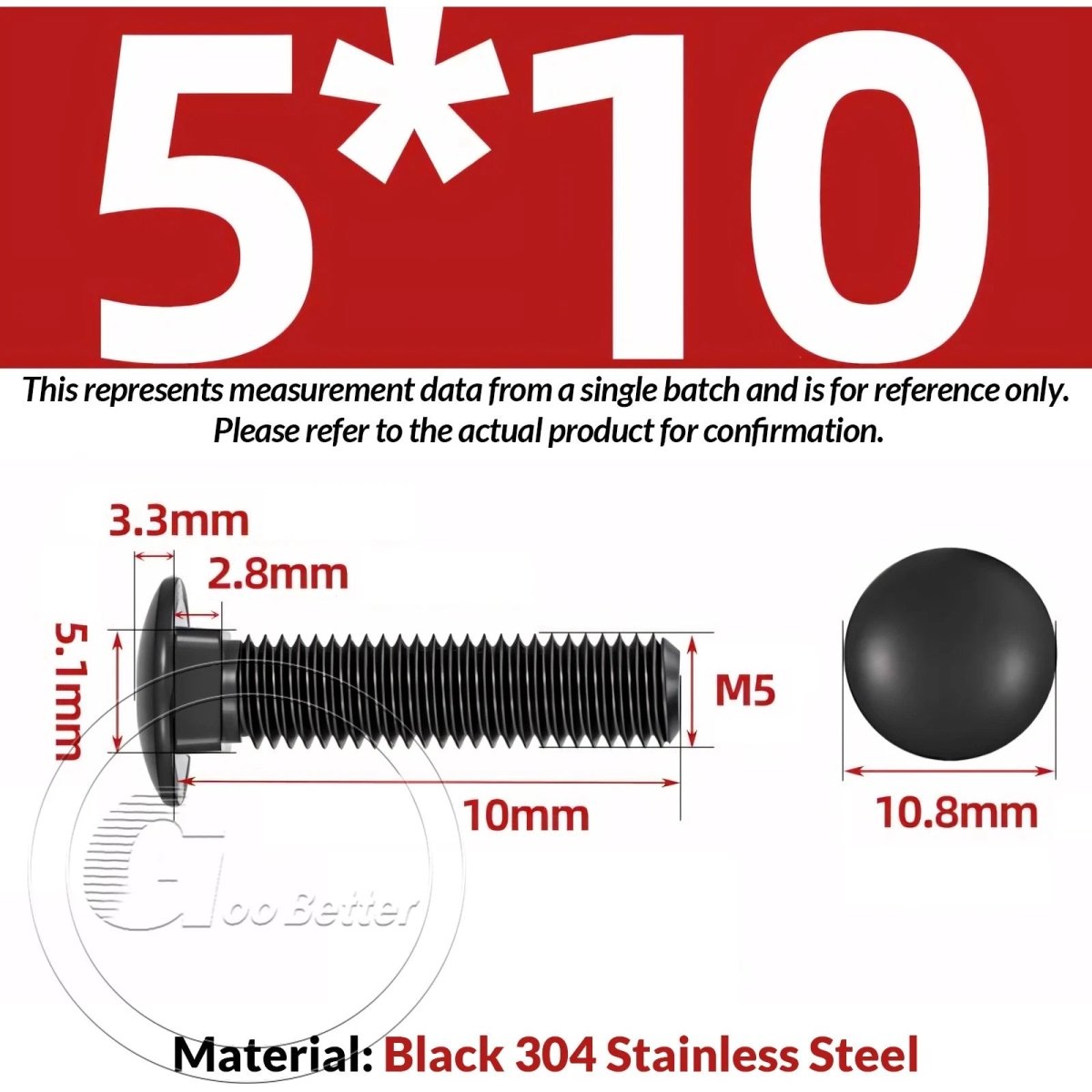 Black Carriage Bolts M3 M4 M5 M6 — Cup Square Domed Head, A2 - 70 Stainless Steel - HomeDIYer