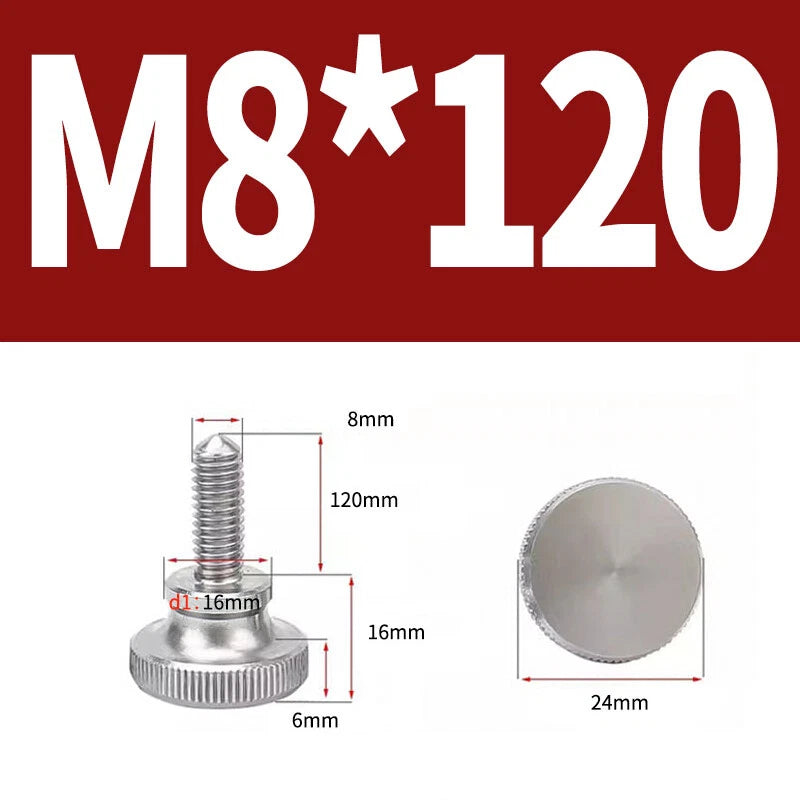 Knurled Thumb Screws Flat Round Head Grip Knob Adjustment Stainless Steel M8 M10
