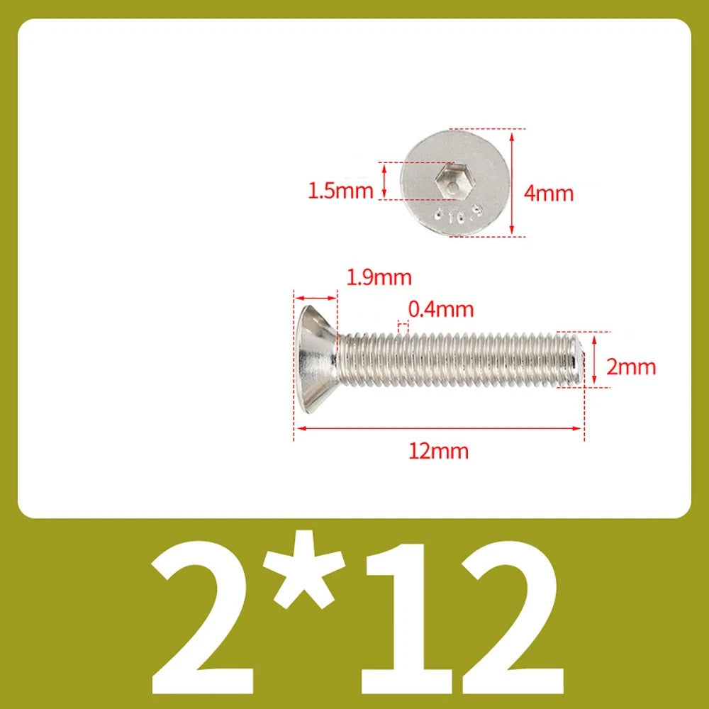 Grade 10.9 Alloy Steel Countersunk Socket Head Screws — M1.6 to M4, 10–500 Pcs