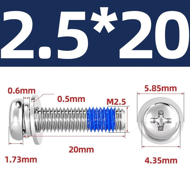 A2 Stainless Steel Phillips Pan Head Machine Screws with Flat & Spring Washers — M2 to M10 - HomeDIYer