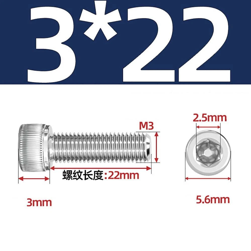 M3 M4 M5 Socket Head Cap Screws – A2 Stainless Steel, High Strength & Corrosion Resistant