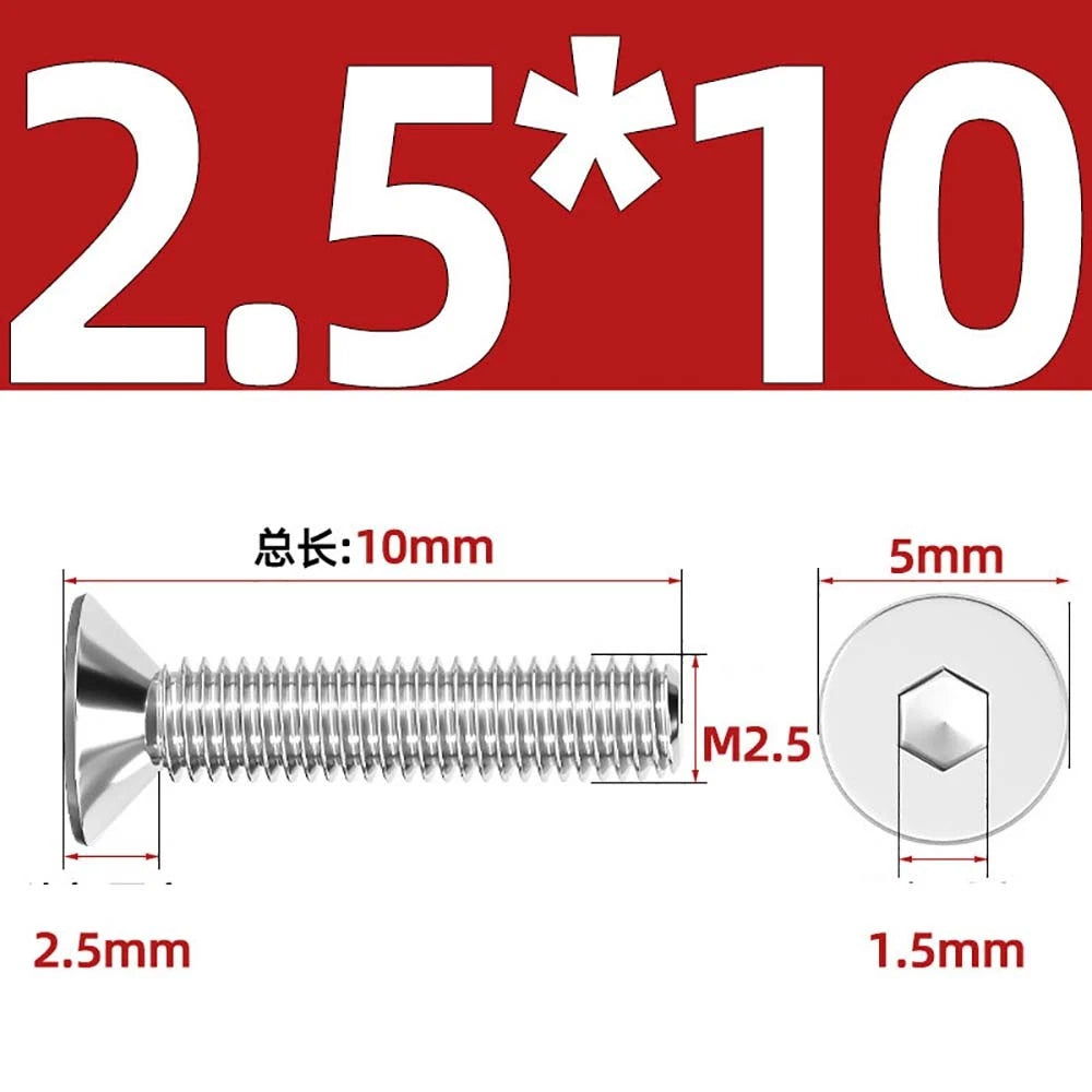 A4 Stainless Steel Countersunk Hex Socket Screws – Marine Grade, M2 to M16 (DIN 7991)