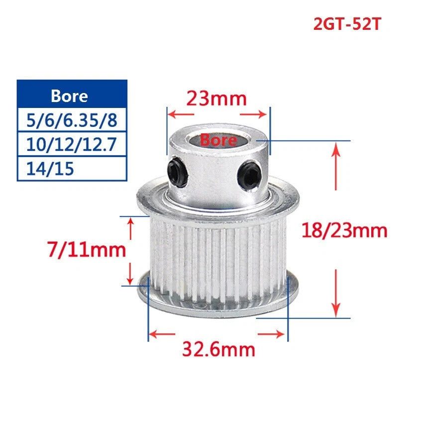 2GT 16-110Teeth Timing Belt Pulley Pitch 2mm Width 7mm For 3D Printer CNC Drive