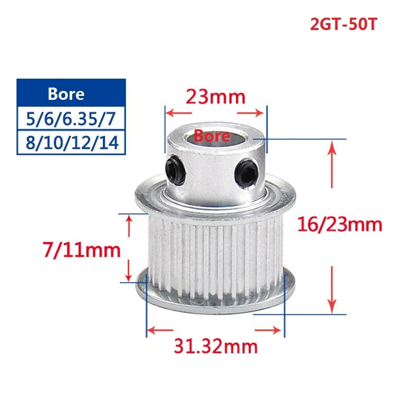 2GT 16-110T Timing Belt Pulley Pitch 2mm With Step Width 11mm For 3D Printer CNC