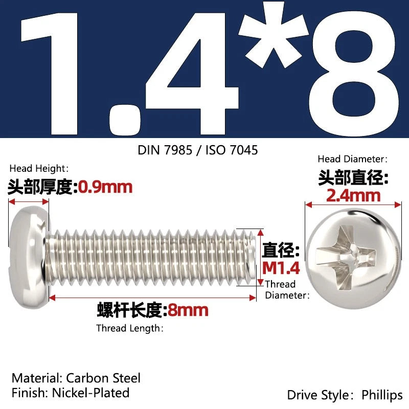 Nickel Plated Pan Head Phillips Machine Screws – ISO 7045, M1 to M4, Corrosion Resistant