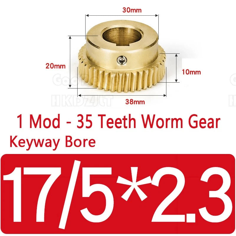 Mod 1 Worm Gear Wheel Brass 35 Tooth Worm Shaft 45# Steel Precision Bore 6-15 mm